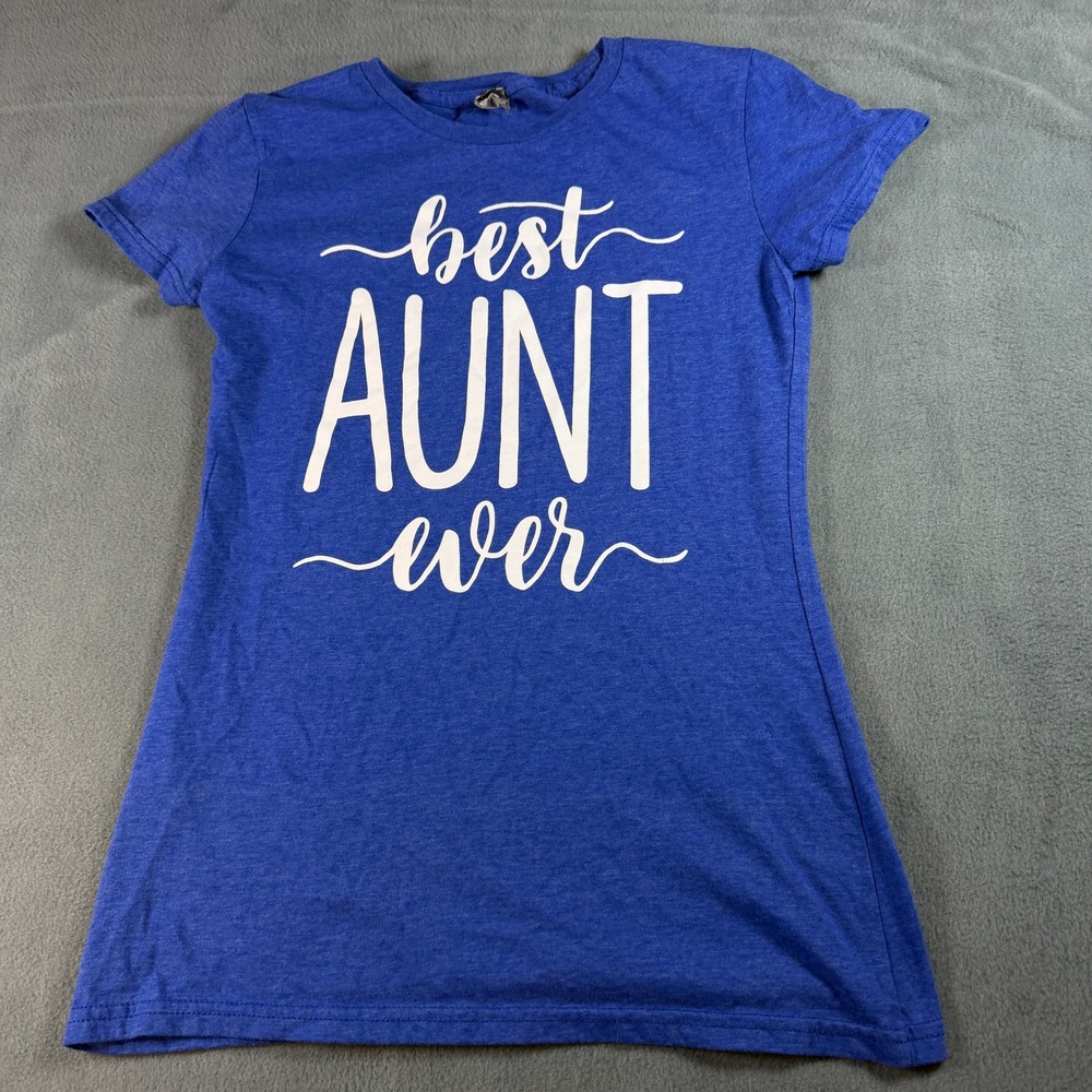 Instant Message Best Aunt Ever Graphic Tee Blue Heather Short Sleeve Shirt Small